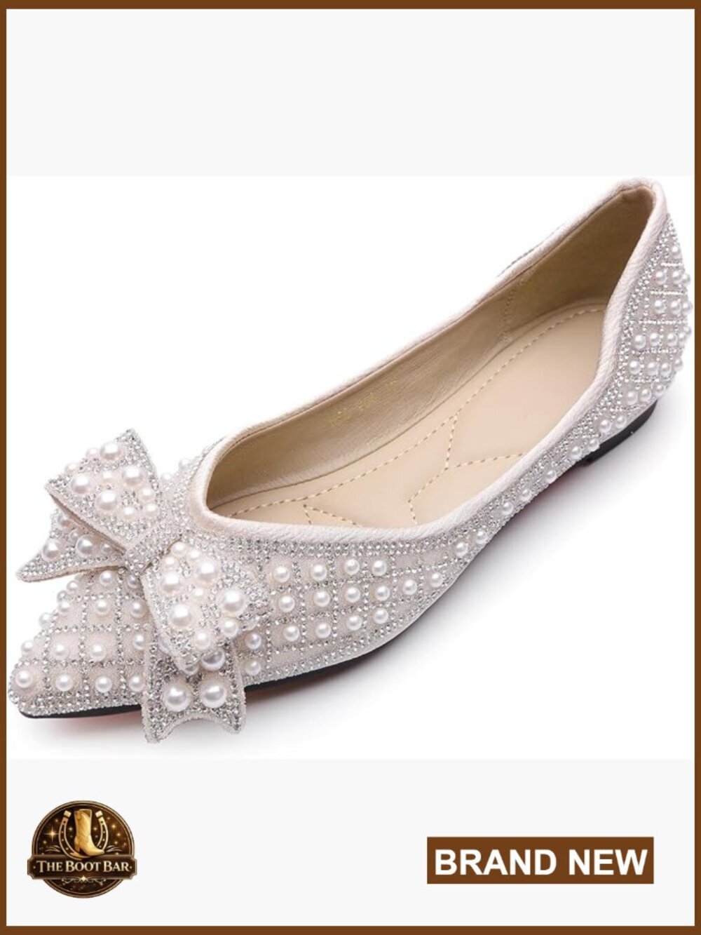 Rhinestone Pointed Toe Flats Wedding Shoes Low Heel Comfortable Dress Shoes